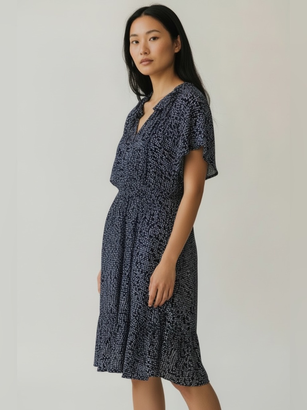 Anthropologie Midi Navy White Summer Dress Women’s size M